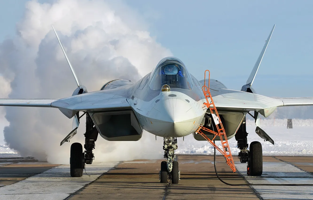 Photo wallpaper T-50, PAK FA, tactical aviation, the fifth generation fighter, Su-57, OKB imeni P. O. Sukhoi, …