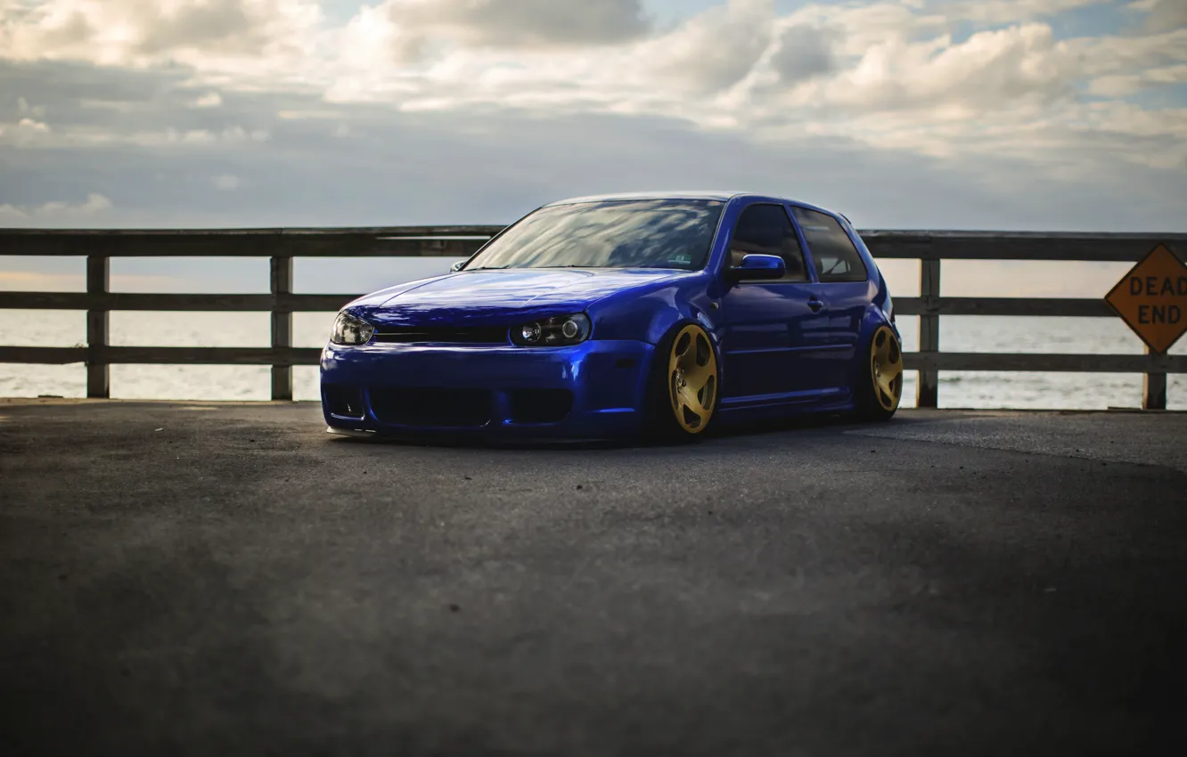 Photo wallpaper blue, tuning, volkswagen, Golf, golf, blue, Volkswagen, stance