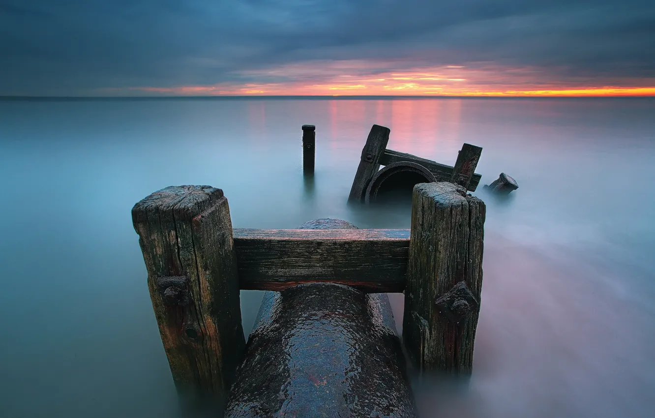 Photo wallpaper sea, landscape, sunset, support