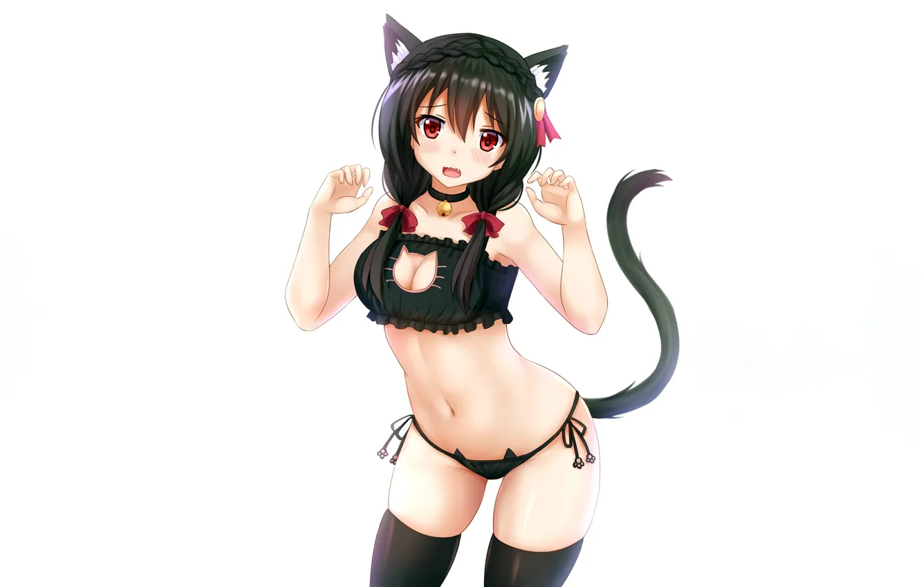 Photo wallpaper girl, sexy, lingerie, bra, cleavage, panties, thighhighs, long hair