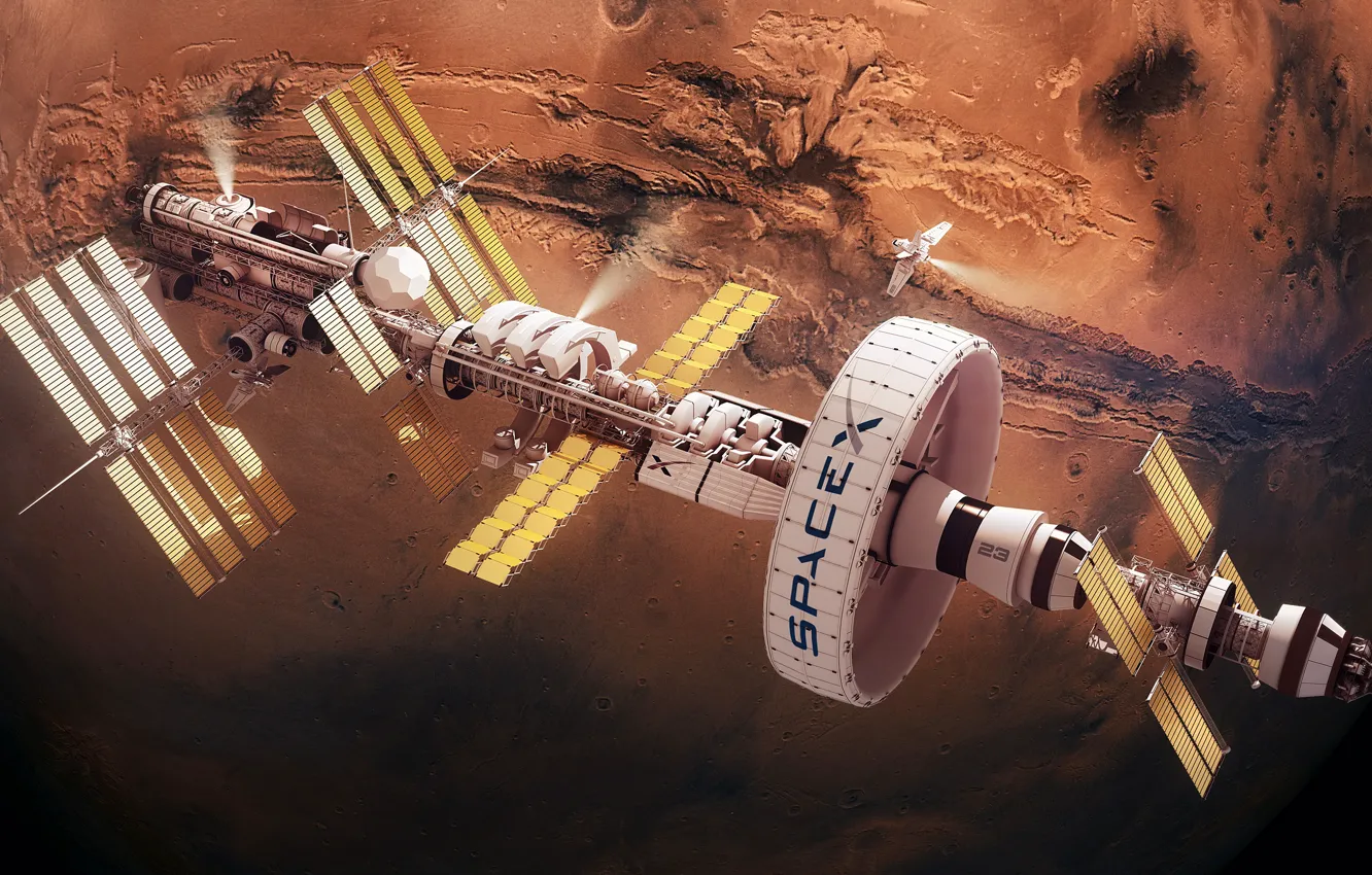 Photo wallpaper space, rendering, fiction, planet, station, art, space, fantasy