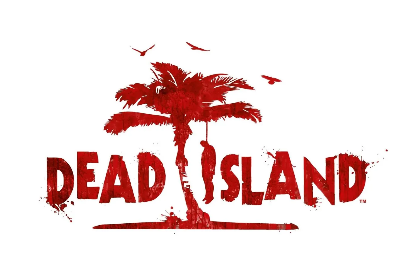 Photo wallpaper red, palm trees, people, white background, Dead Island, hanging