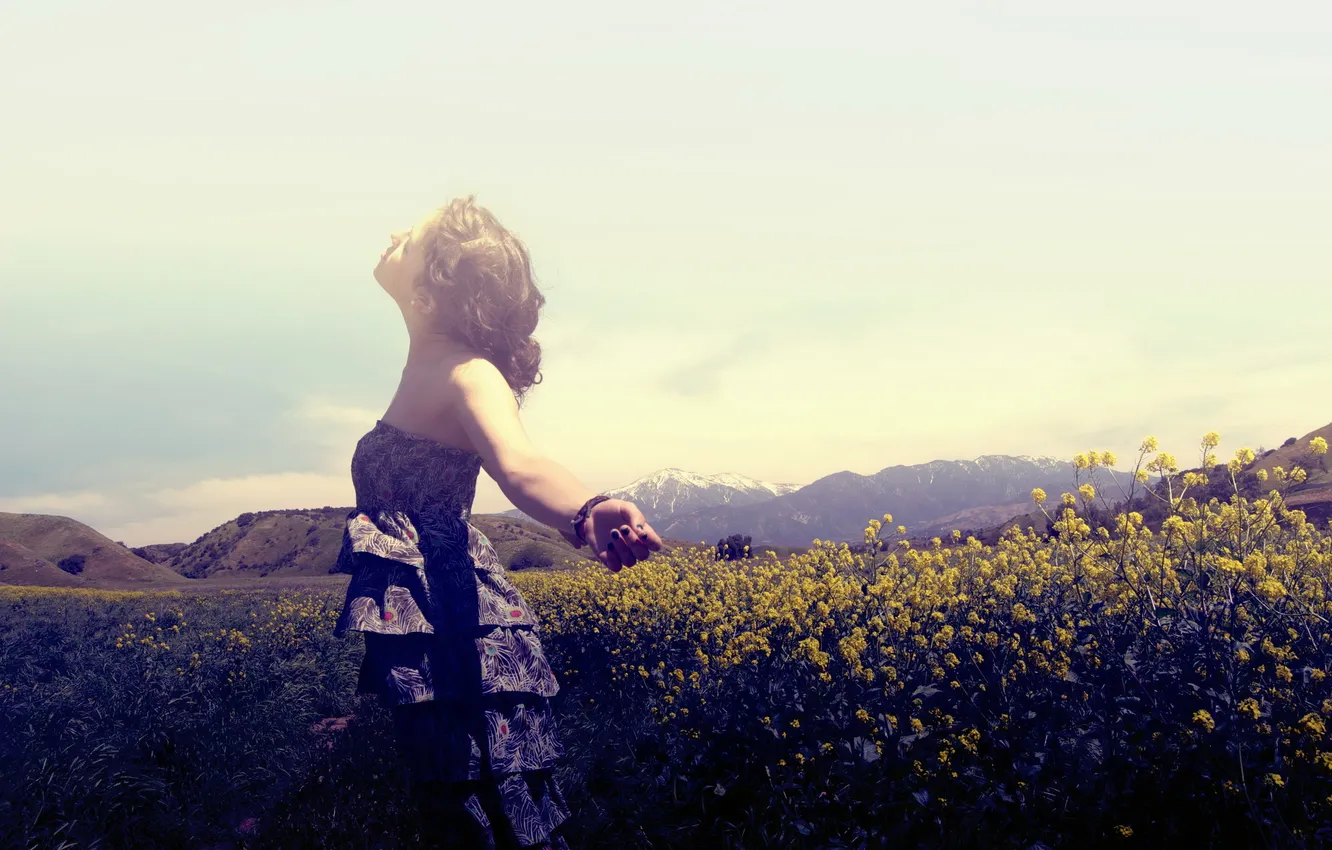 Photo wallpaper field, girl, mood, rape