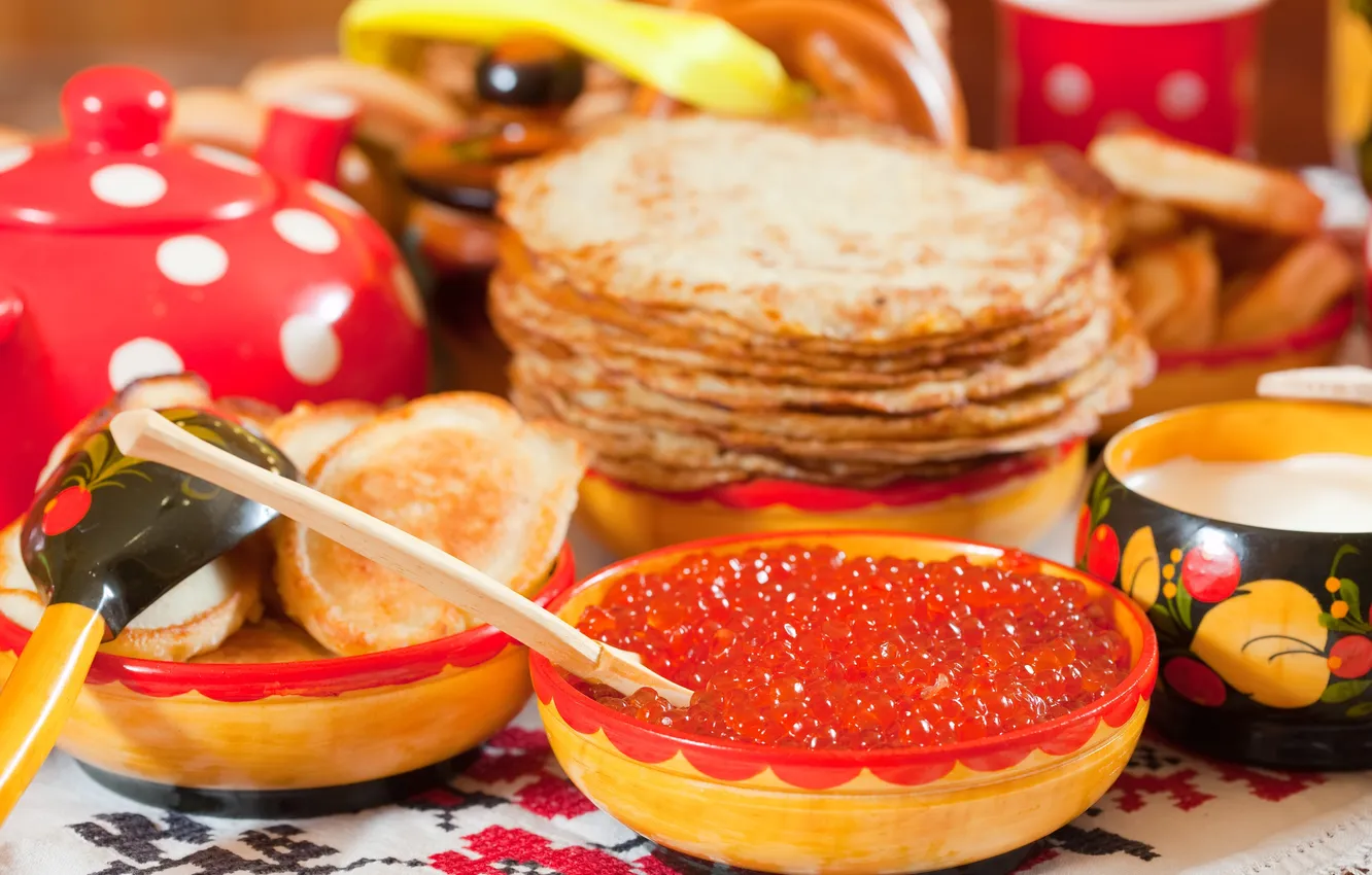 Photo wallpaper cake, cream, breakfast, caviar, blini, battercake, caviare