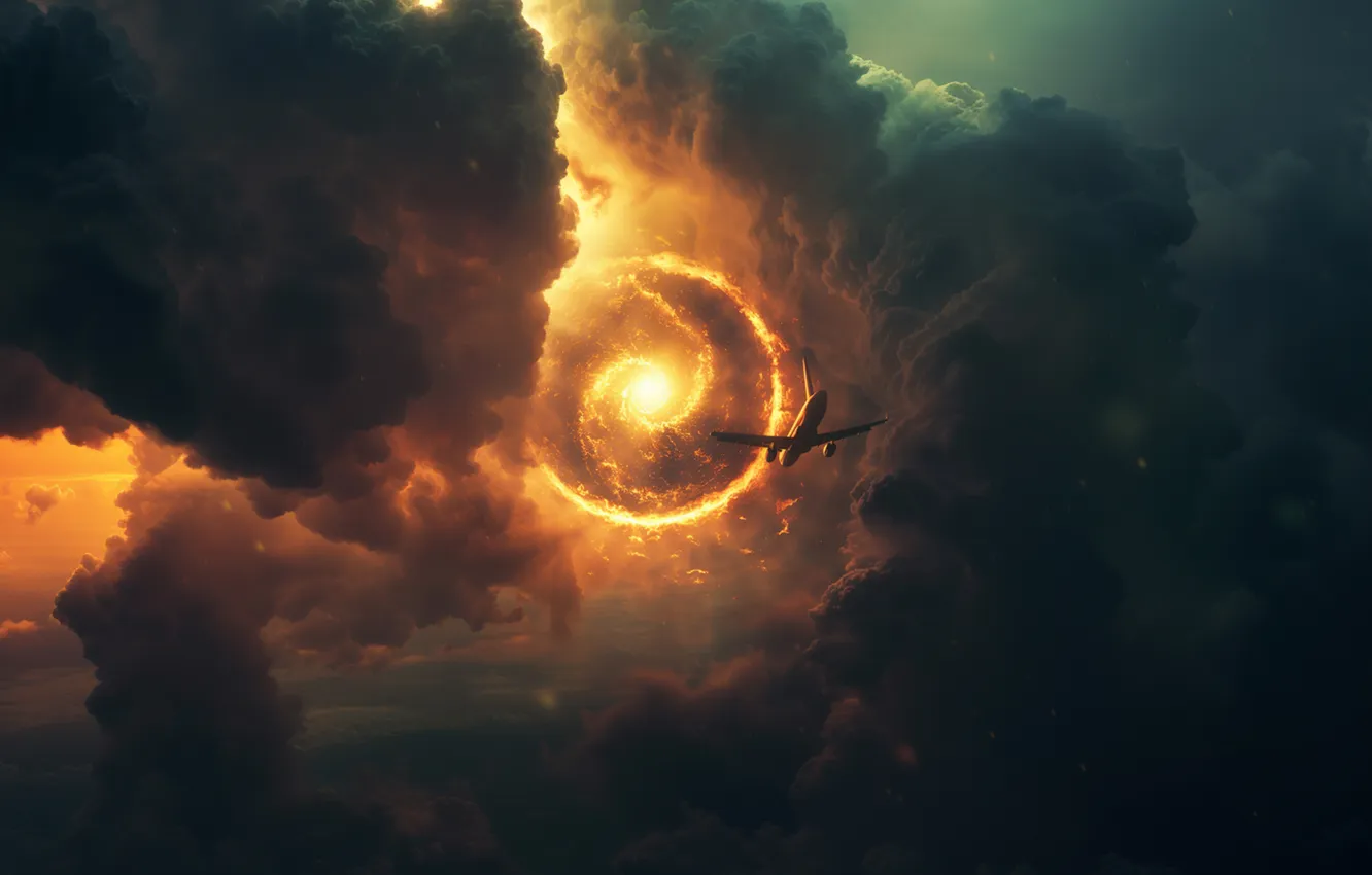 Photo wallpaper Clouds, The plane, Clouds, The portal, AI art, The Art of Artificial Intelligence, Neural network, …