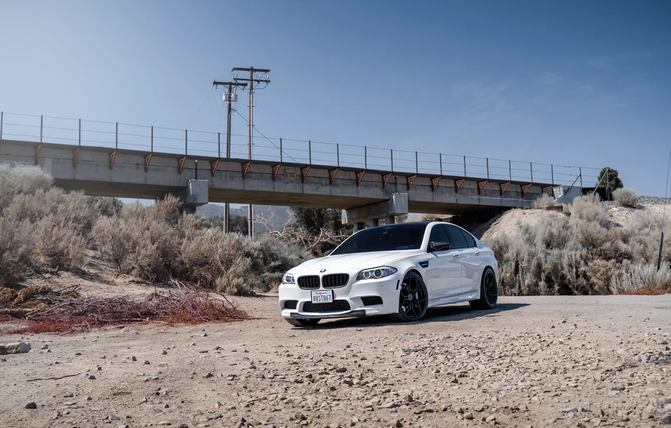 Photo wallpaper bmw, white, f10, stones, m5