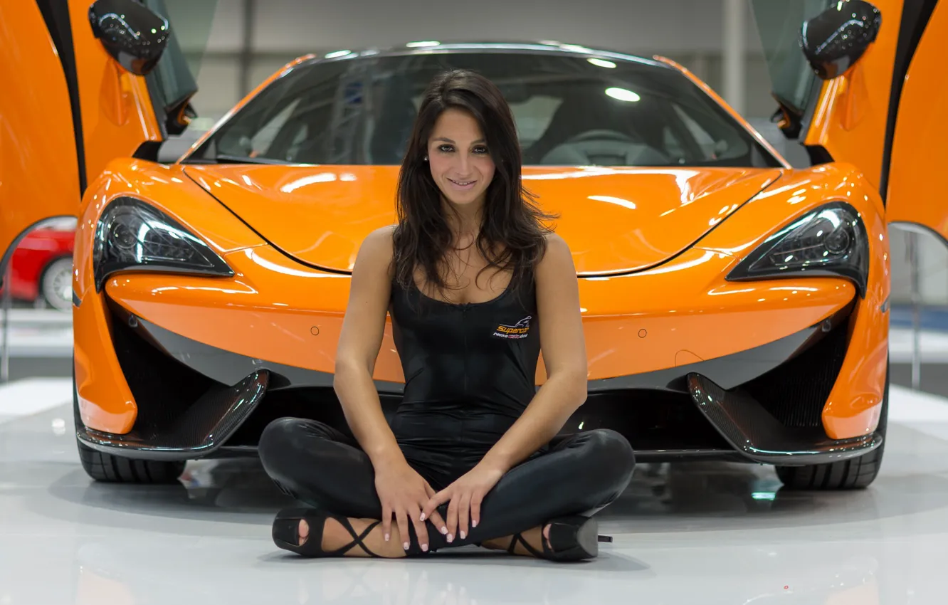 Photo wallpaper auto, look, McLaren, Girls, beautiful girl, posing on the car