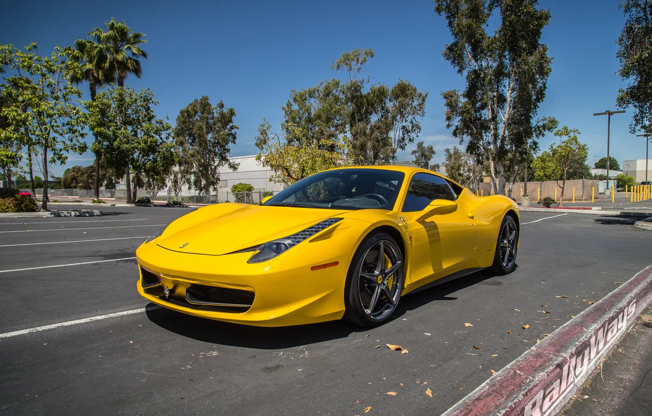 Photo wallpaper Ferrari, 458, Yellow, Italia