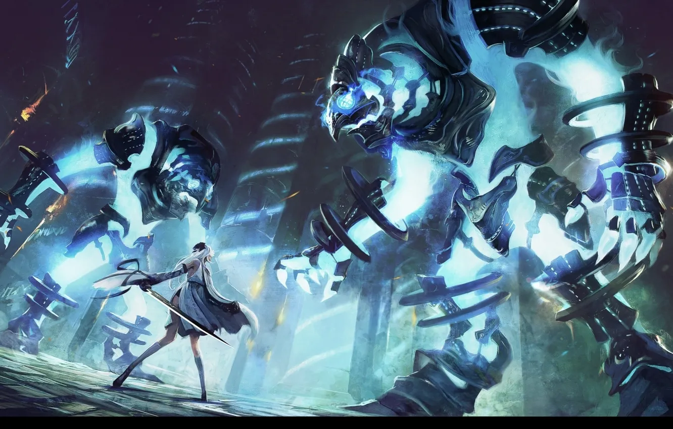 Photo wallpaper girl, monster, anime, girl, armor, battle, monster, armor