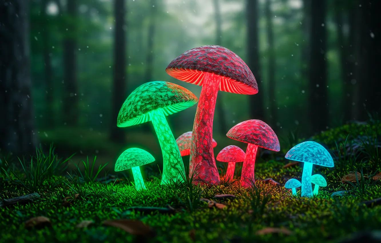 Photo wallpaper forest, mushrooms, color, moss, colors, art, forest, art