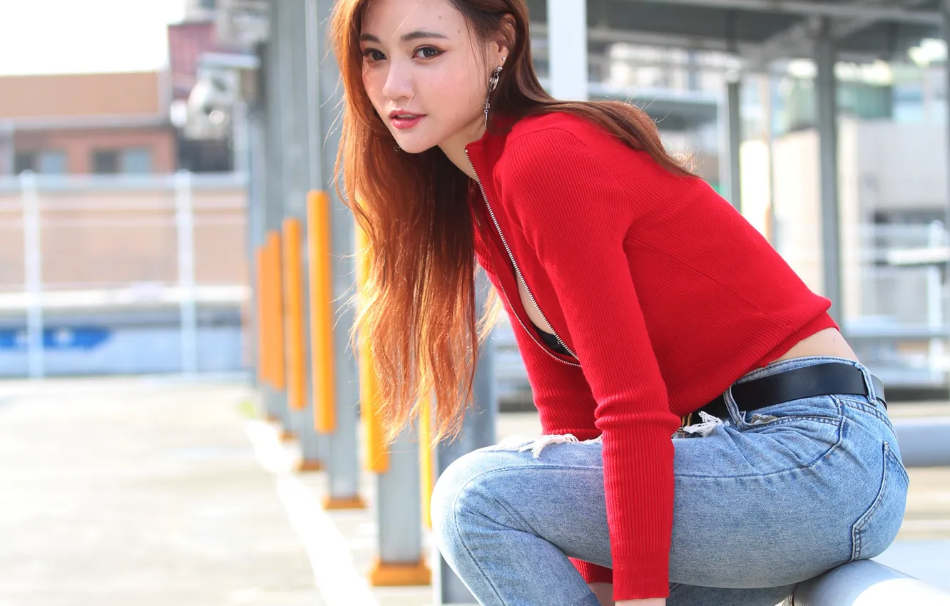 Wallpaper Look The Sun Pose Model Portrait Jeans Makeup Figure