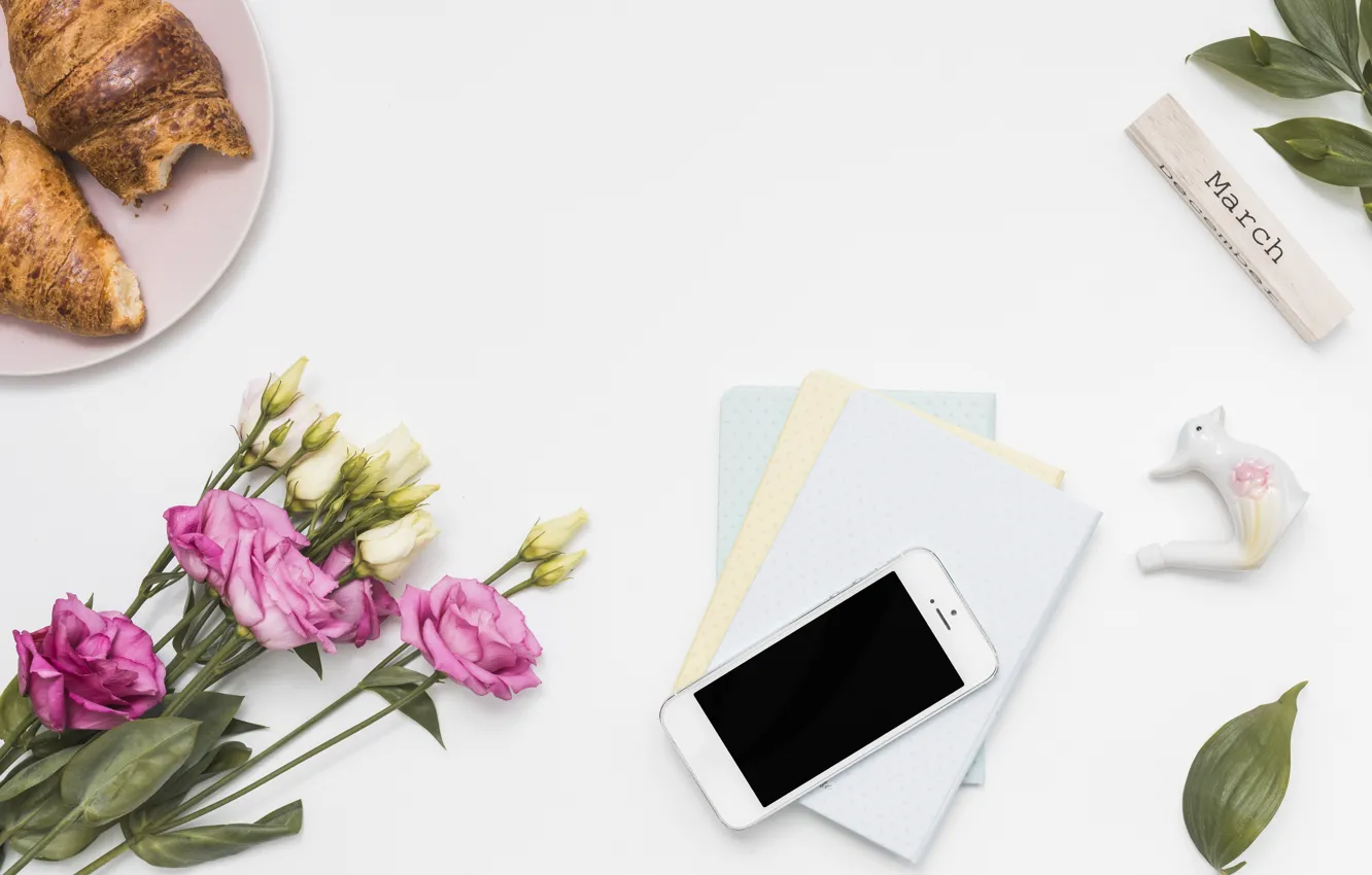 Photo wallpaper flowers, coffee, bouquet, eustoma, Smartphone, notebooks