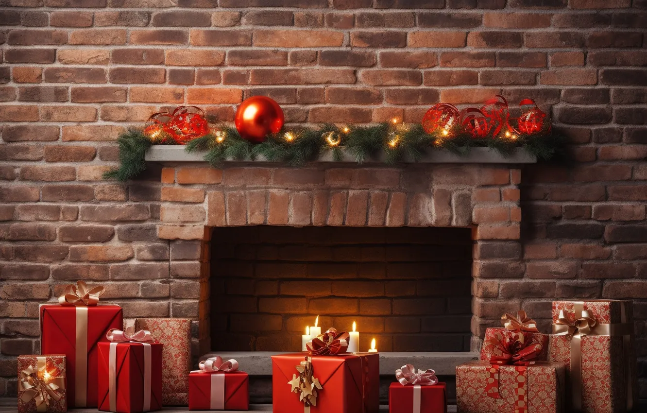 Photo wallpaper decoration, room, gift, balls, tree, new year, interior, Christmas