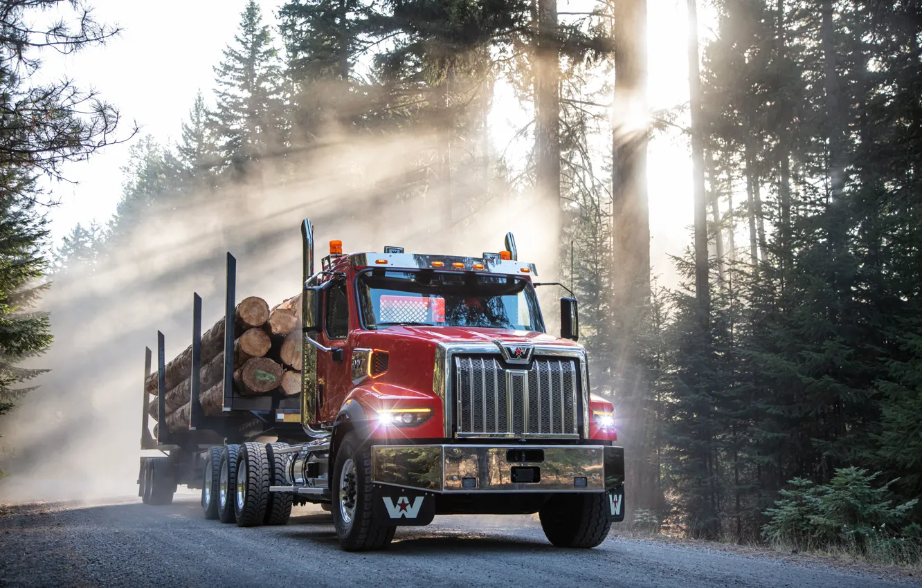 Photo wallpaper Road, Trees, The truck, Western Star, Western Star 49X, Professional truck, Western Star, Vocational truck