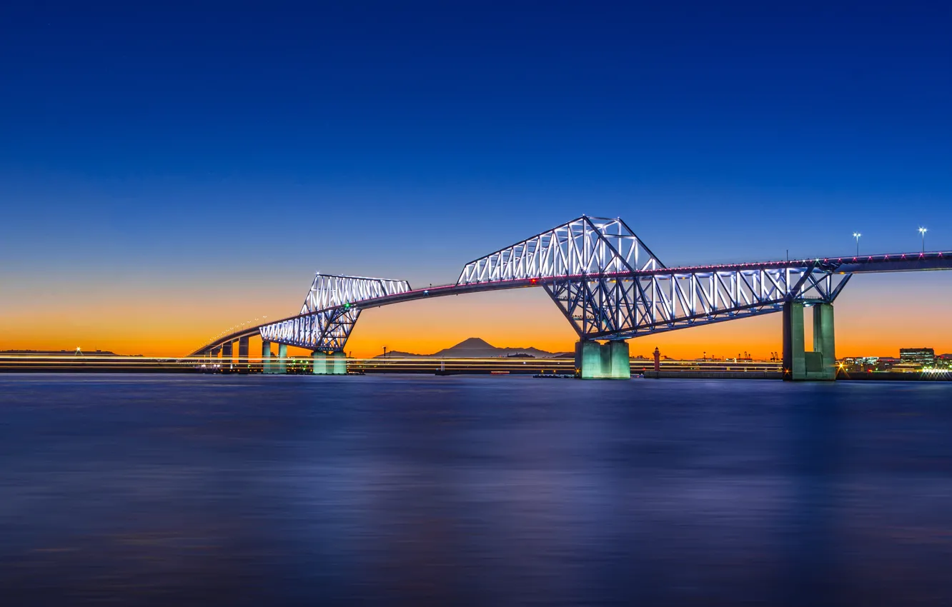 Photo wallpaper sunset, Japan, Tokyo, blue sky, Tokyo Gate Bridge