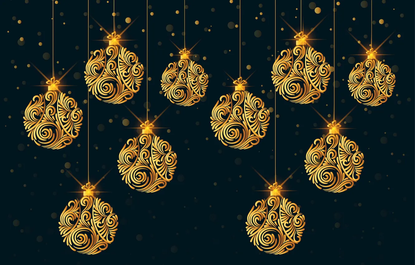 Photo wallpaper decoration, background, gold, Christmas, New year, golden, christmas, black background
