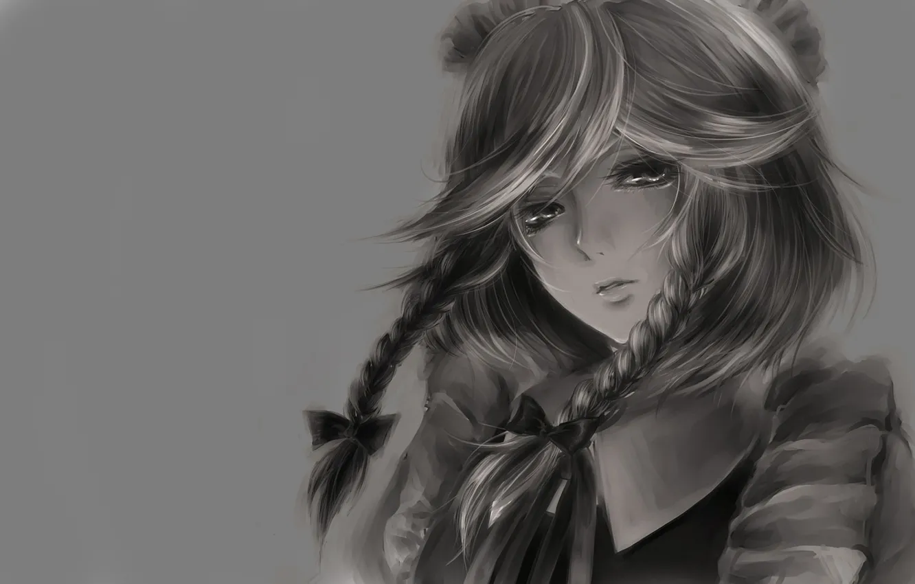 Photo wallpaper look, face, background, Wallpaper, anime, b/W, girl, picture