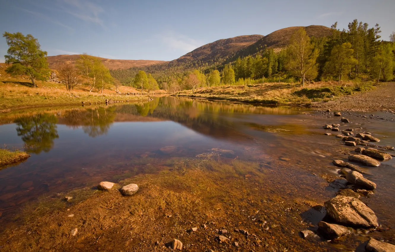 Photo wallpaper nature, river, stones, spring