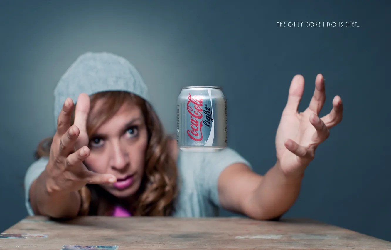 Photo wallpaper girl, thirst, hands, Coca-Cola, Coca-Cola Light