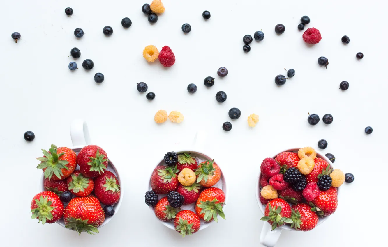 Photo wallpaper berries, raspberry, food, Breakfast, blueberries, strawberry, yogurt