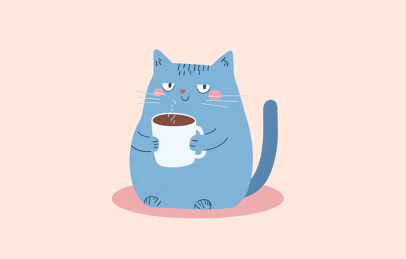Photo wallpaper cat, cat, look, blue, blue, tea, figure, coffee