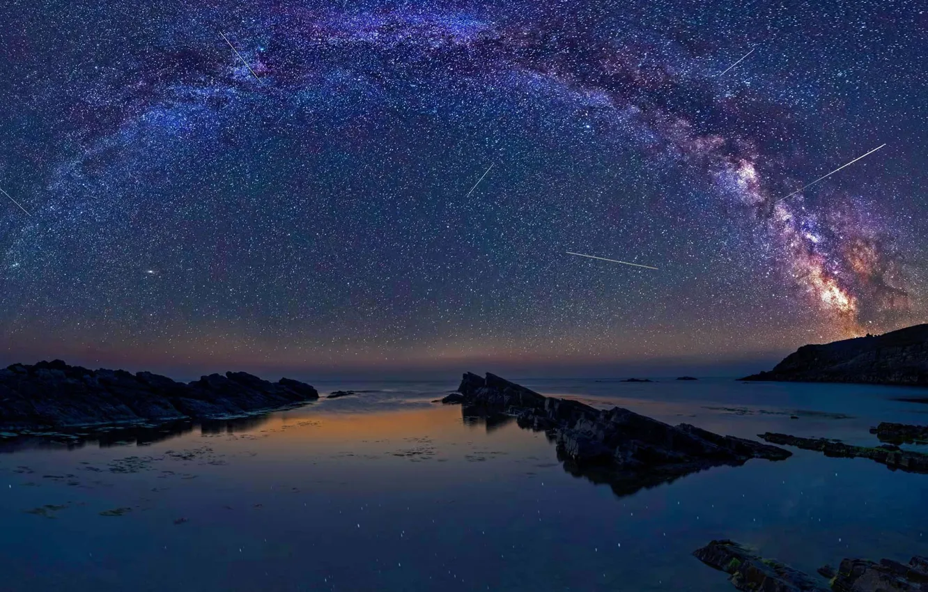 Photo wallpaper Bulgaria, the Perseids, Sinemorets, meteor shower rain