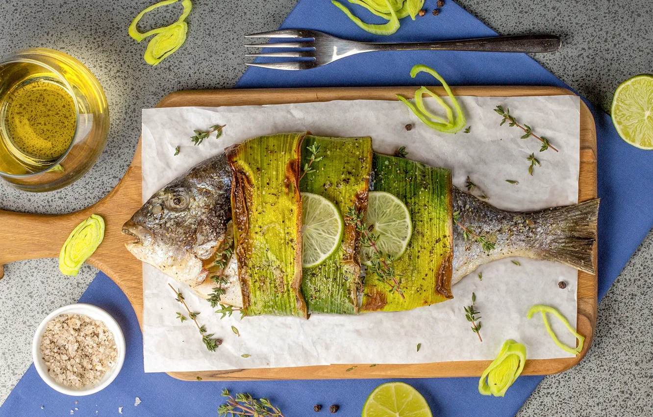 Photo wallpaper lemon, oil, fish, spices