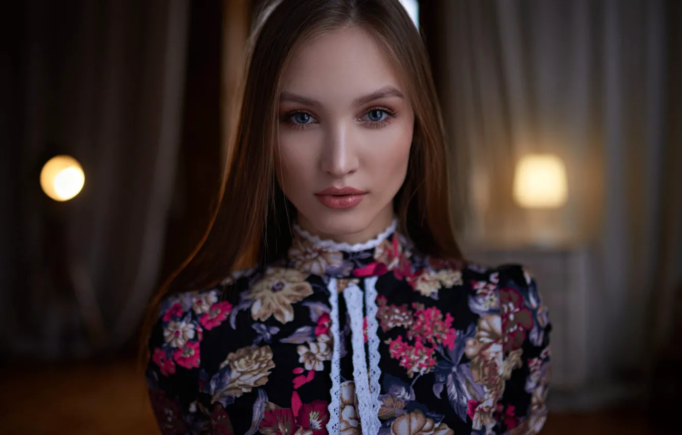 Photo wallpaper look, background, model, portrait, makeup, hairstyle, brown hair, beauty