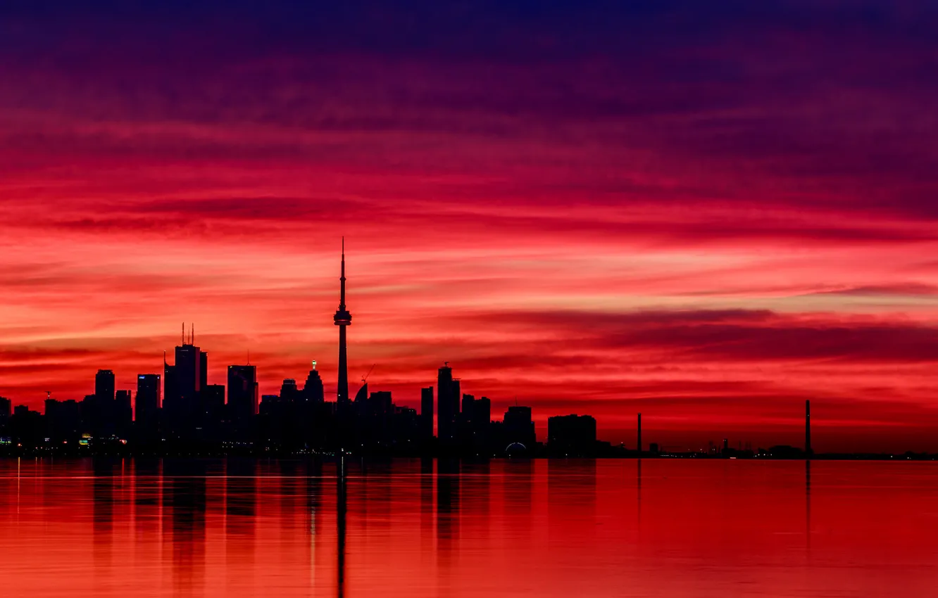 Photo wallpaper reflection, the evening, Canada, Canada, evening, Toronto, reflection, red sky