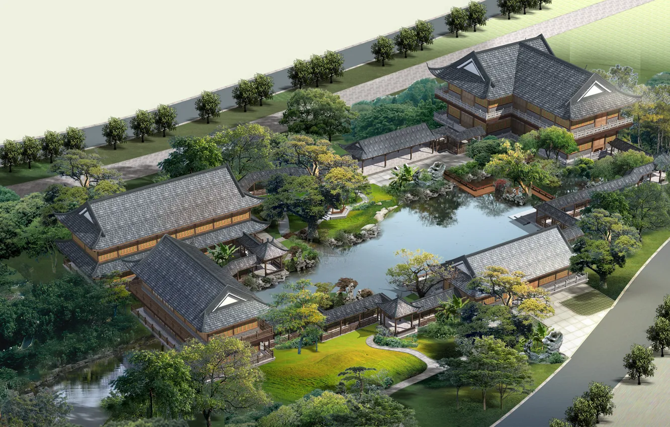 Photo wallpaper park, Town