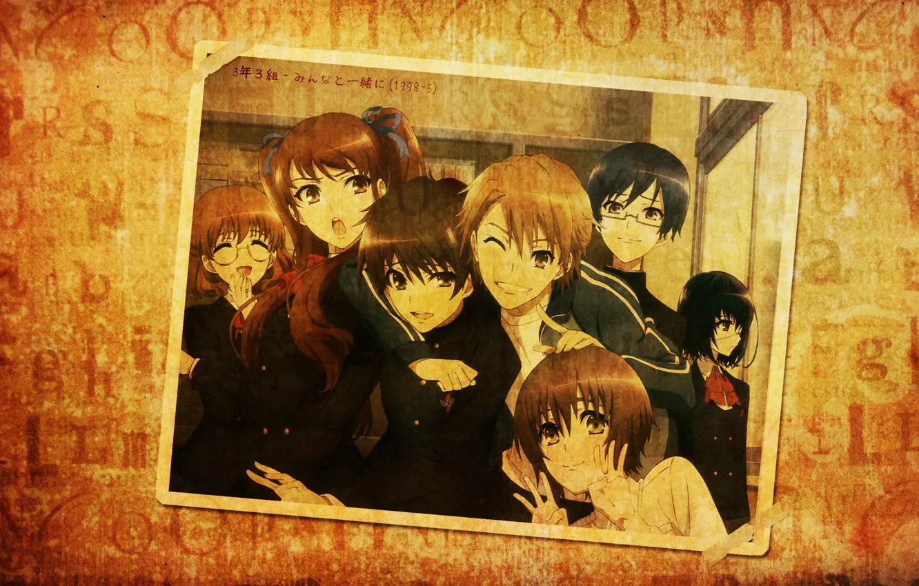 Photo wallpaper retro, photo, anime, friends, anime, other, another, Mei Misaki