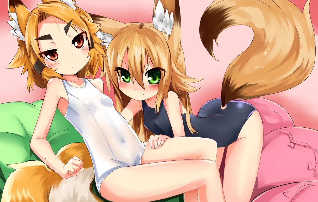 Photo wallpaper swimsuit, girl, pillow, anime, art, ears, kokonoe tsubaki, haik