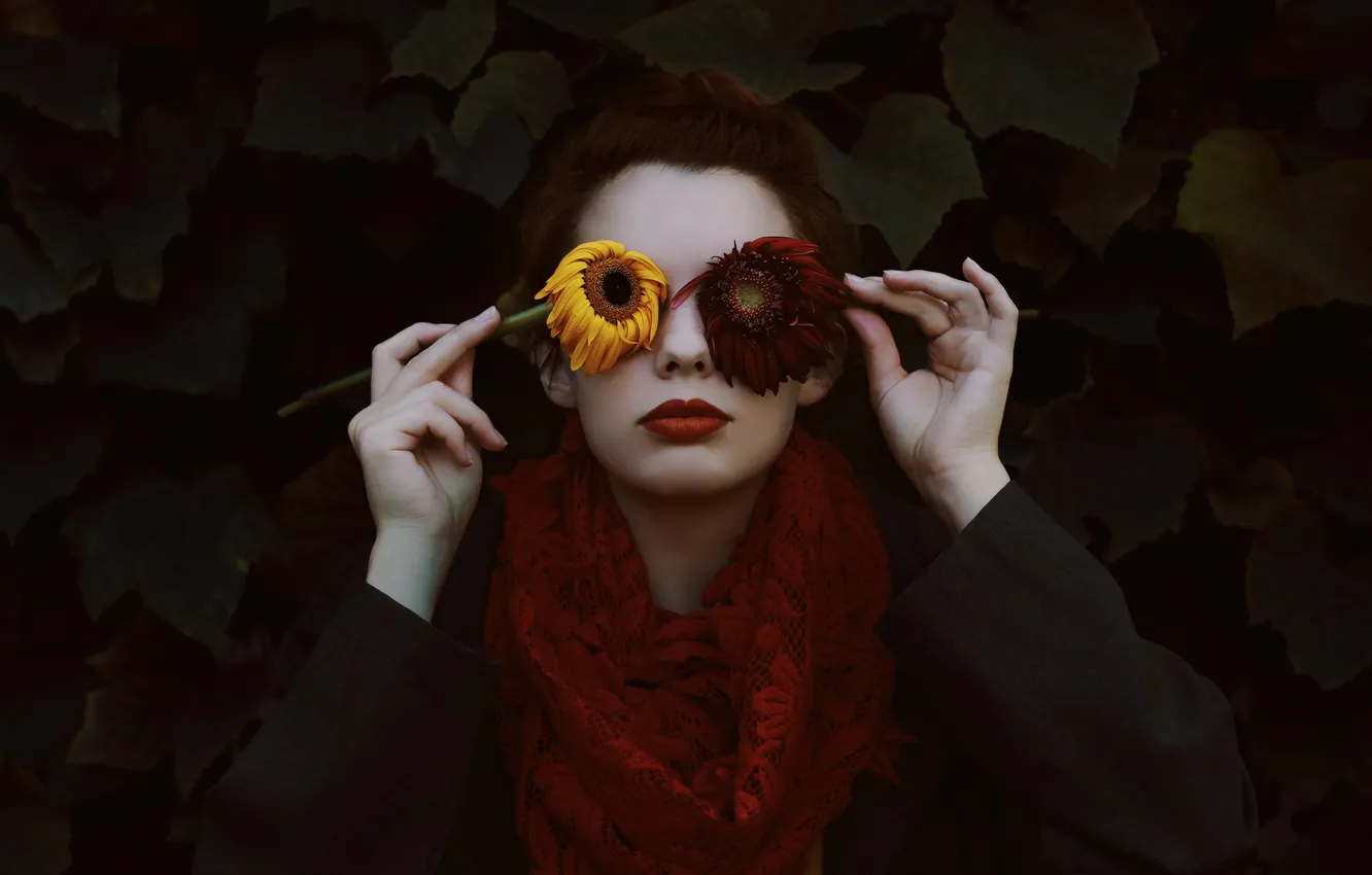 Photo wallpaper girl, flowers, background