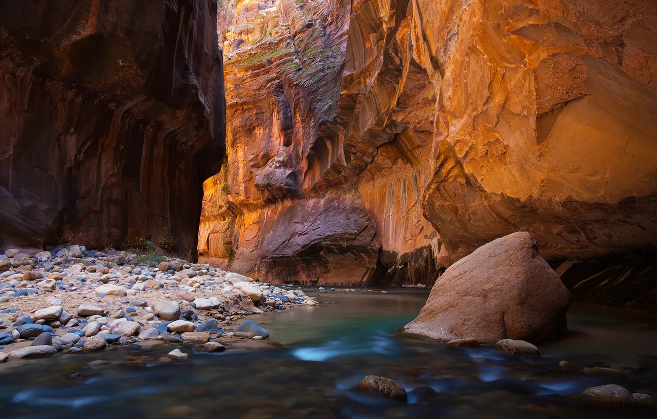 Photo wallpaper light, river, stones, canyon, gorge
