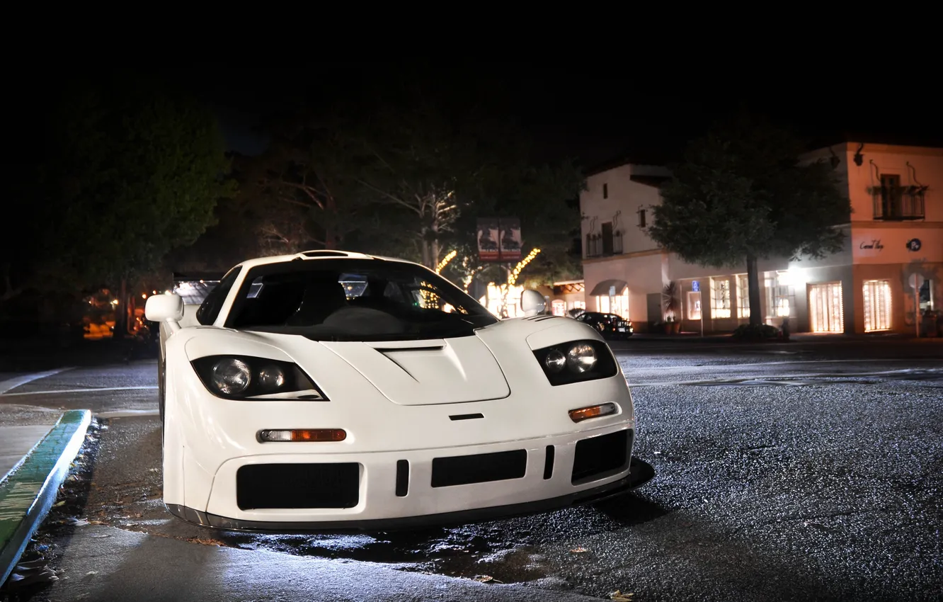 Photo wallpaper white, night, street, home, white, the front, street, the curb