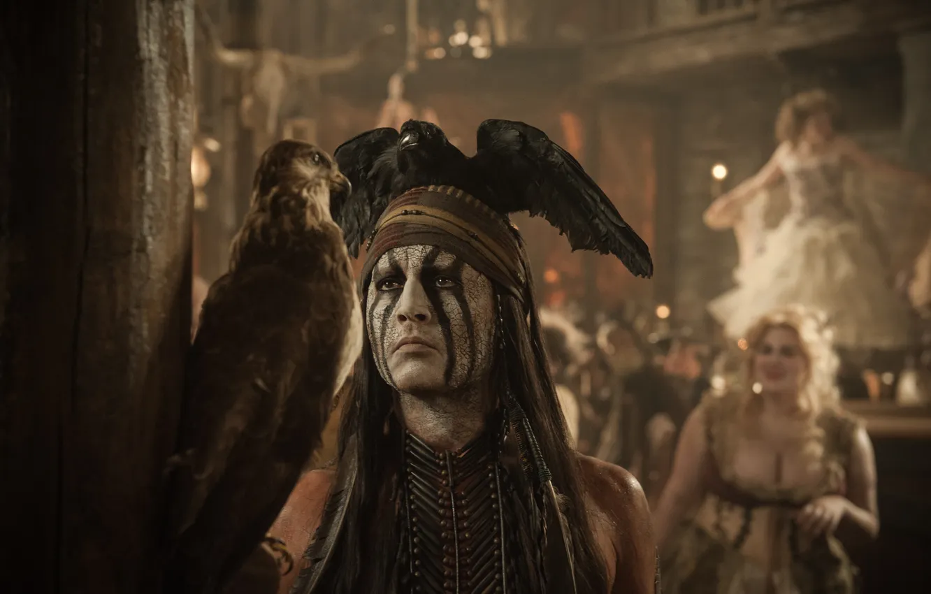 Photo wallpaper bird, eagle, Johnny Depp, man, actor, Johnny Depp, Indian, The Lone Ranger