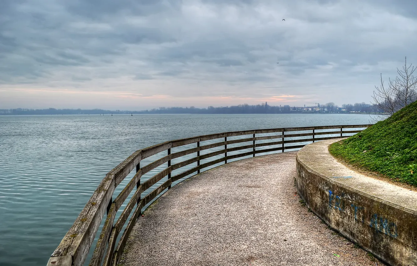 Photo wallpaper road, landscape, lake