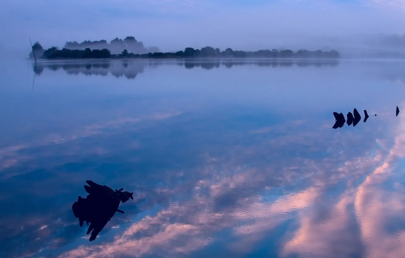 Photo wallpaper water, clouds, nature, fog, reflection