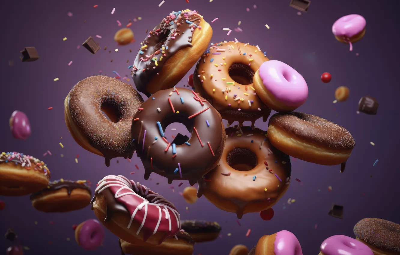 Photo wallpaper delicious, arrangement, glazed, doughnuts