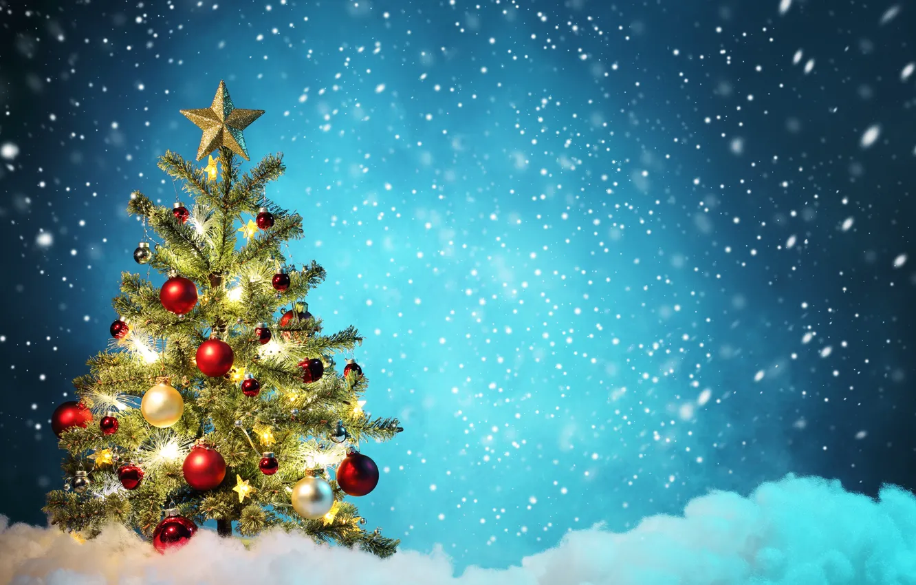 Photo wallpaper stars, snow, decoration, tree, New year, new year, snow, stars