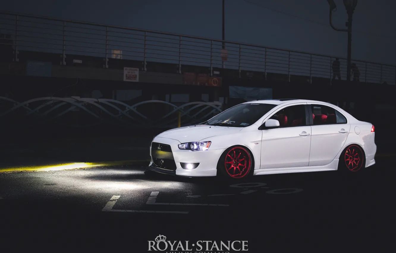 Photo wallpaper light, Mitsubishi, Lancer, Japan, red, white, Evolution, tuning