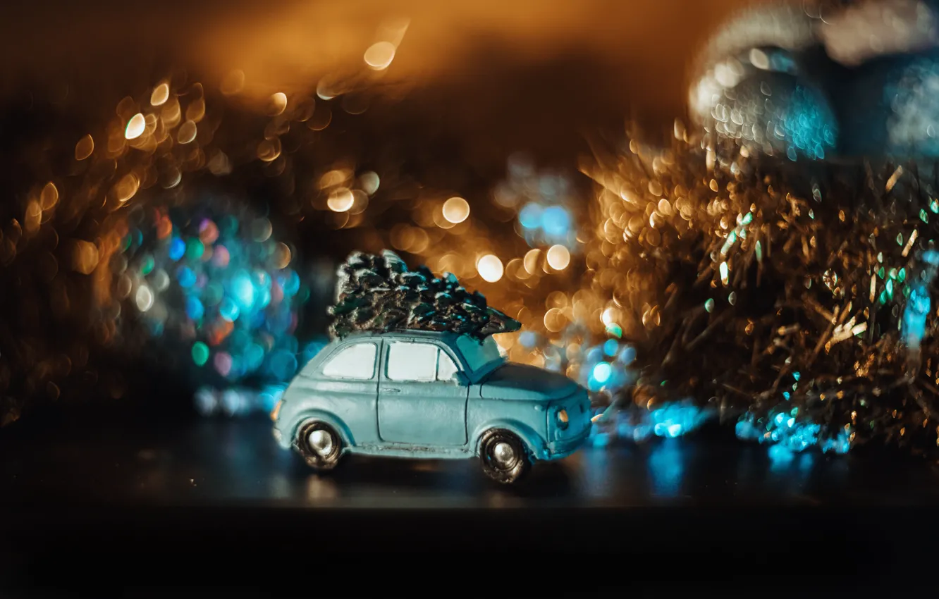 Photo wallpaper machine, balls, blue, glare, lights, the dark background, table, holiday