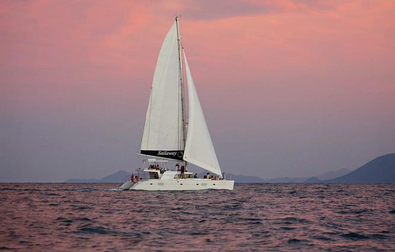 Photo wallpaper sail, walk, coast, the evening, Port Douglas, Sailaway catamaran, catamaran Sailaway, V-Sunset