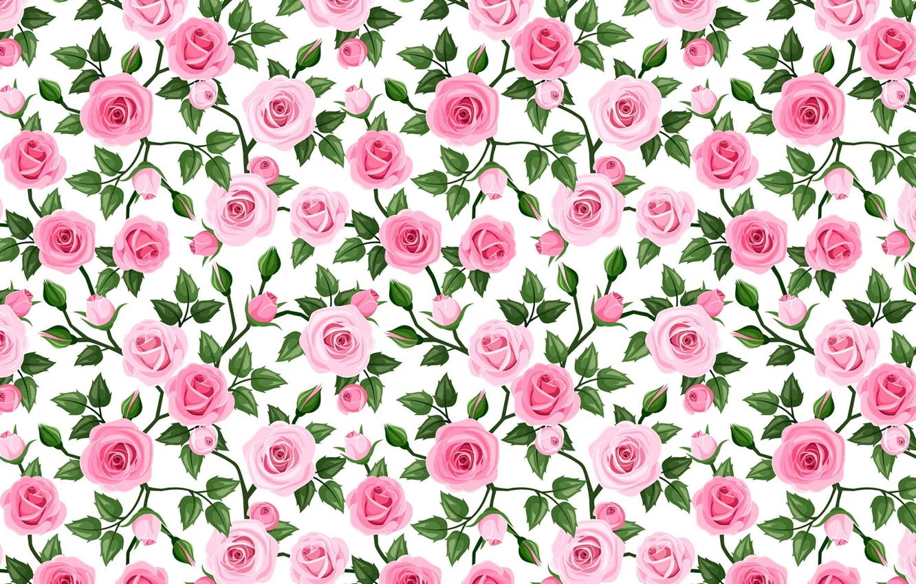 Photo wallpaper flowers, sprig, pattern, roses