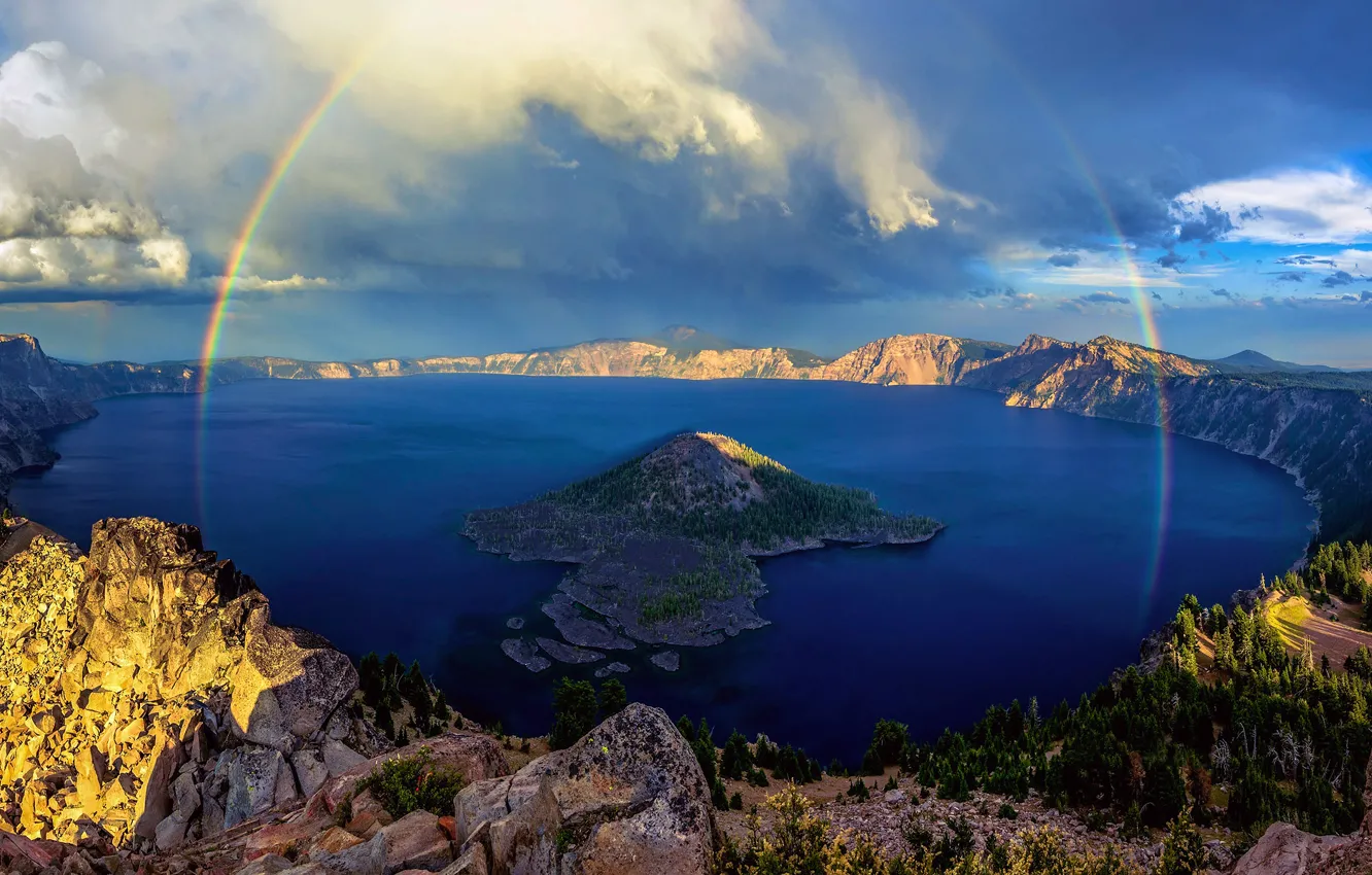 Photo wallpaper lake, rainbow, Oregon, USA, state, Crater