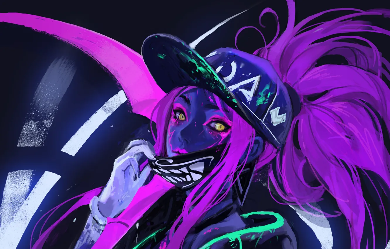 Photo wallpaper girl, art, cap, Akali, League of Legends, The Rogue Assassin, KDA
