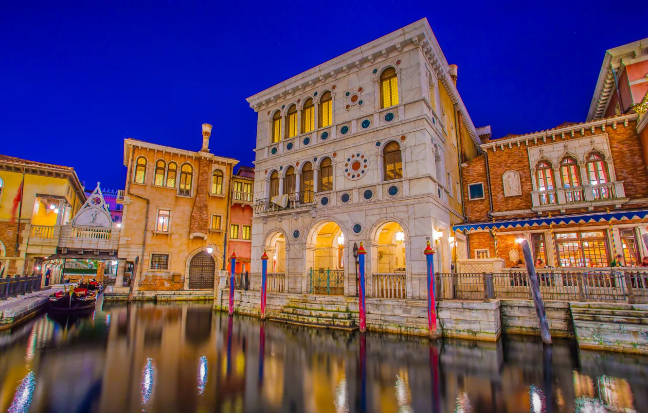 Photo wallpaper night, lights, home, Japan, Tokyo, Venice, amusement Park, Urayasu