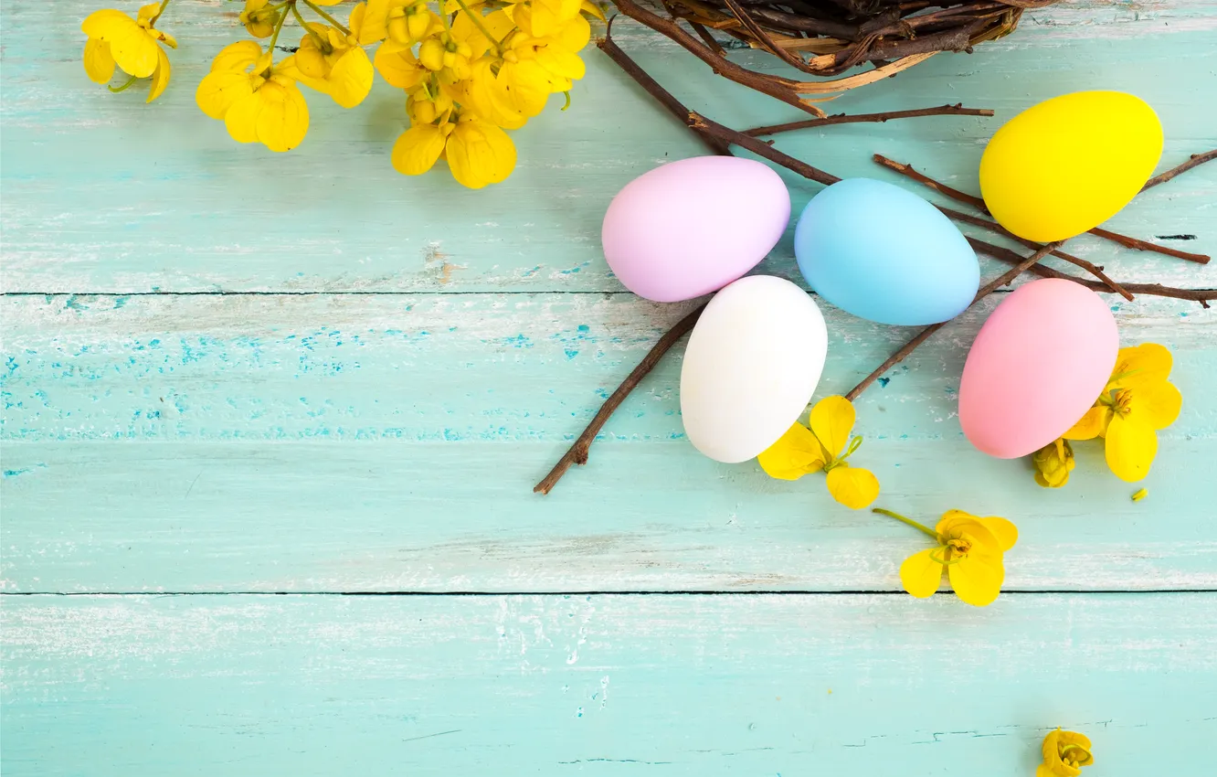 Photo wallpaper flowers, eggs, spring, colorful, Easter, flowers, spring, Easter