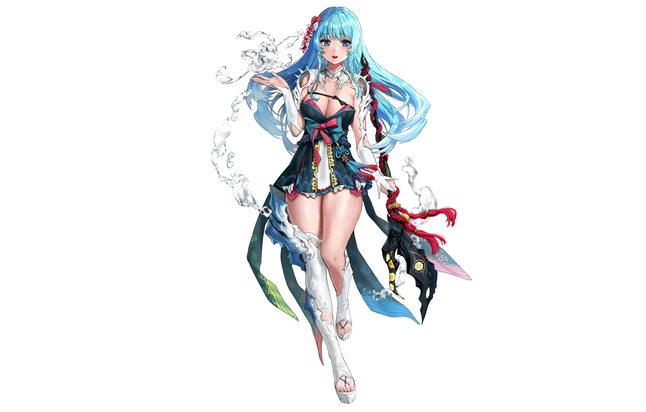 Photo wallpaper girl, sexy, cleavage, thighhighs, long hair, dress, boobs, anime