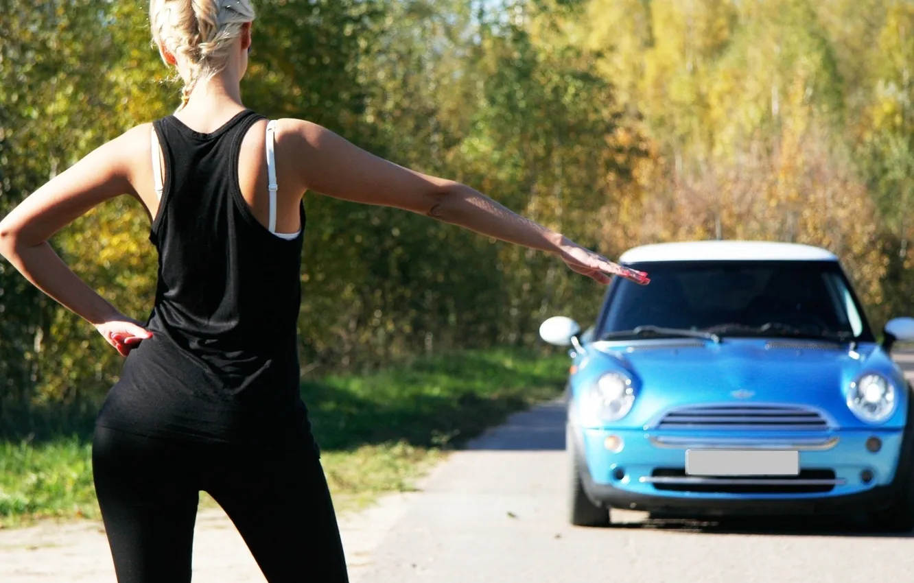 Photo wallpaper road, auto, girl, the situation, figure